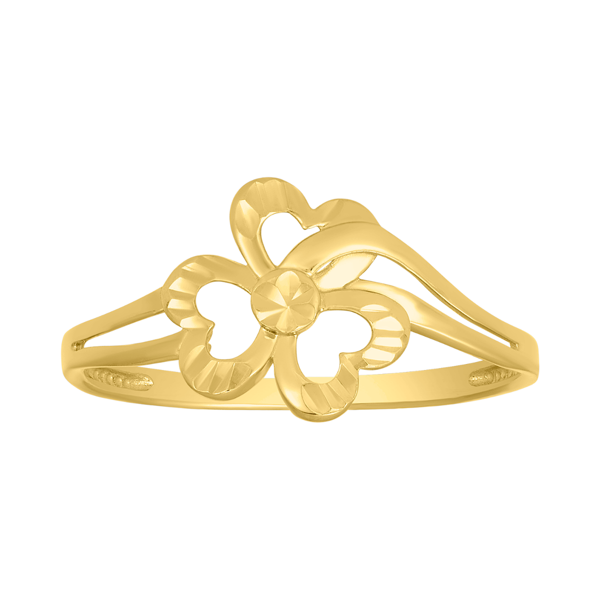 14K Yellow Gold Three Leaf Clover Ring
