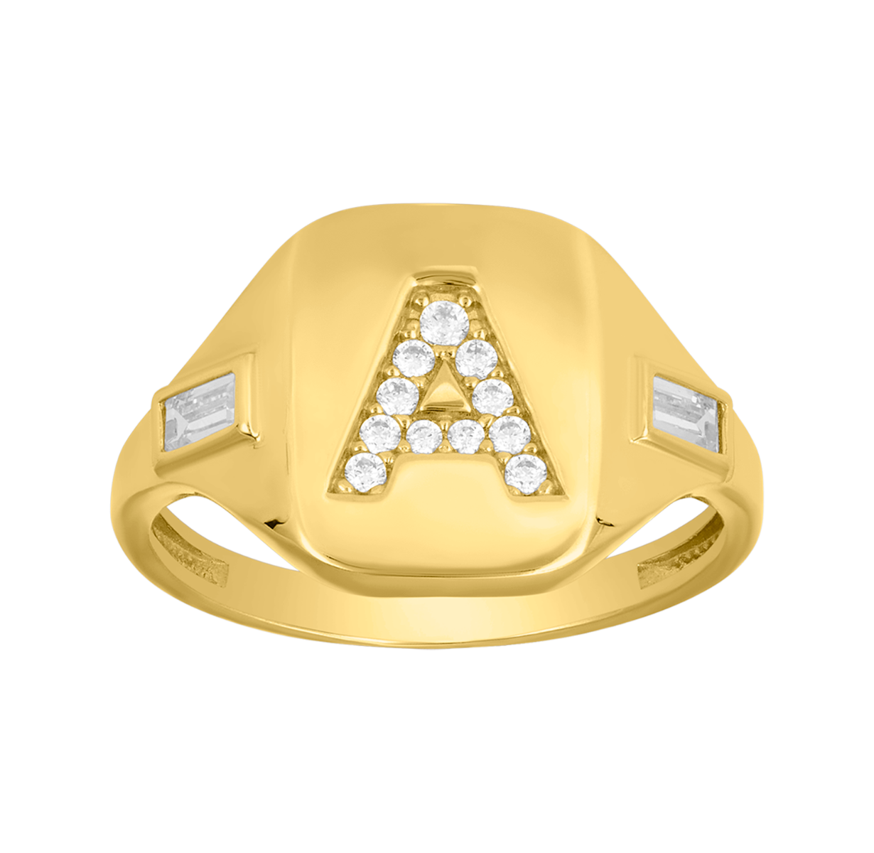 14K Yellow Gold Initial 'A' CZ Signet Ring