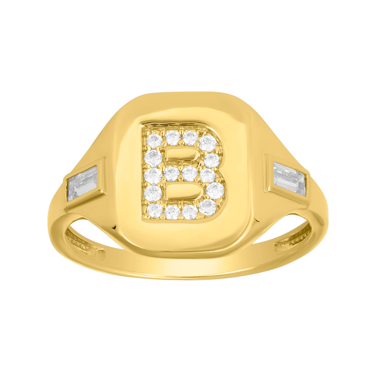 14K Yellow Gold Initial 'B' CZ Signet Ring