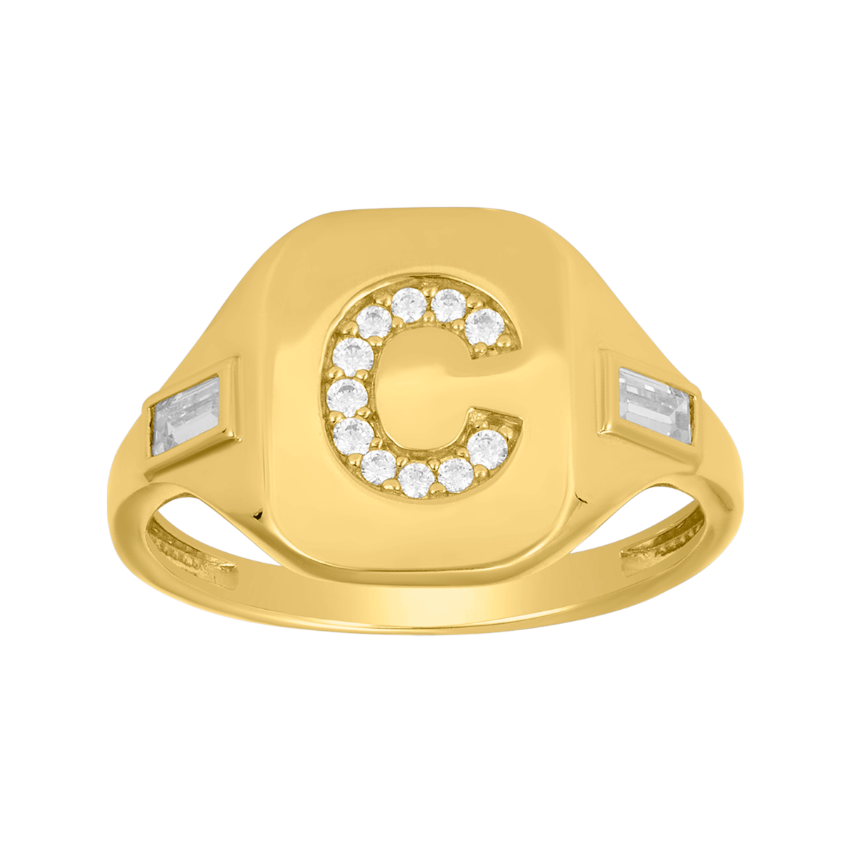 14K Yellow Gold Initial 'C' CZ Signet Ring