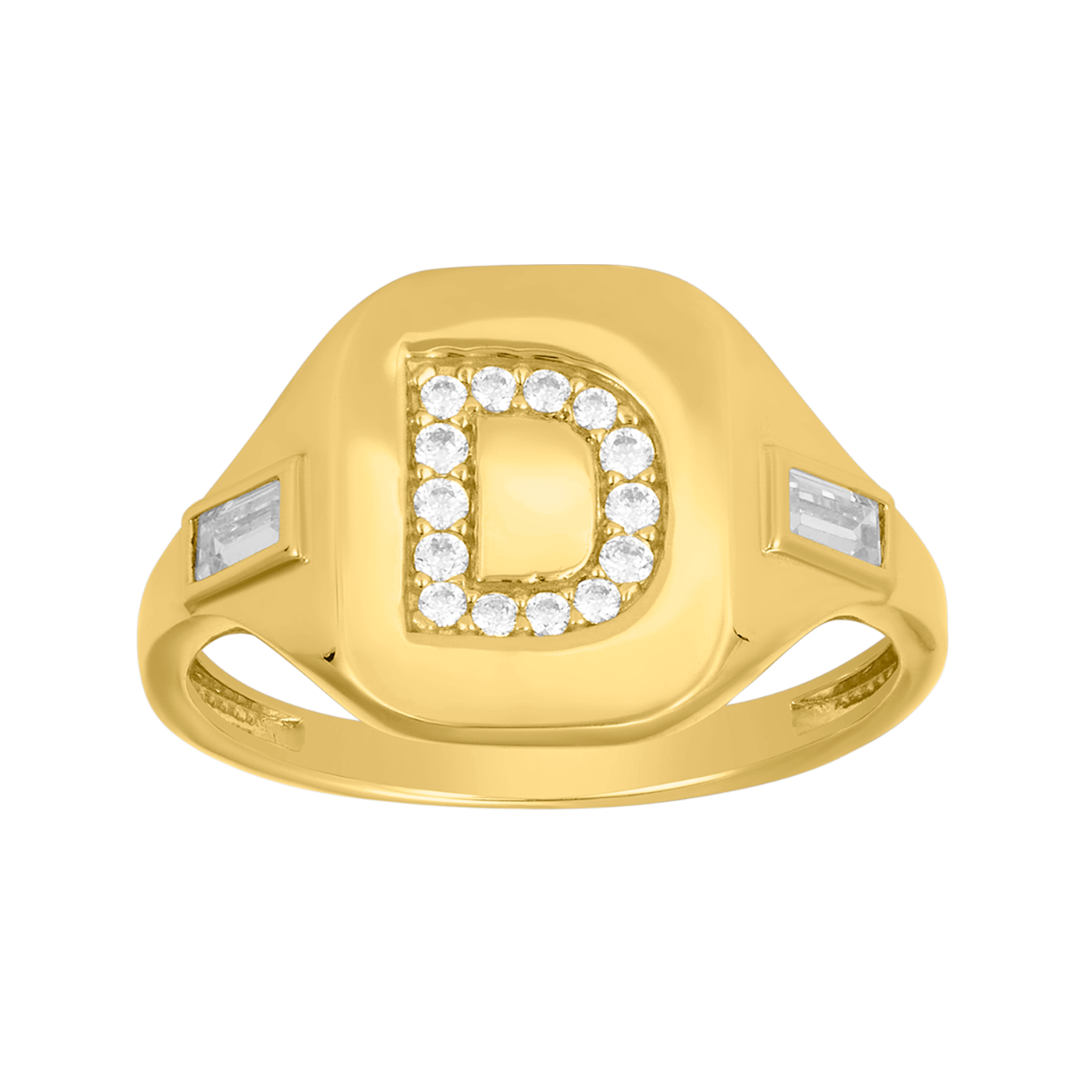 14K Yellow Gold Initial 'D' CZ Signet Ring