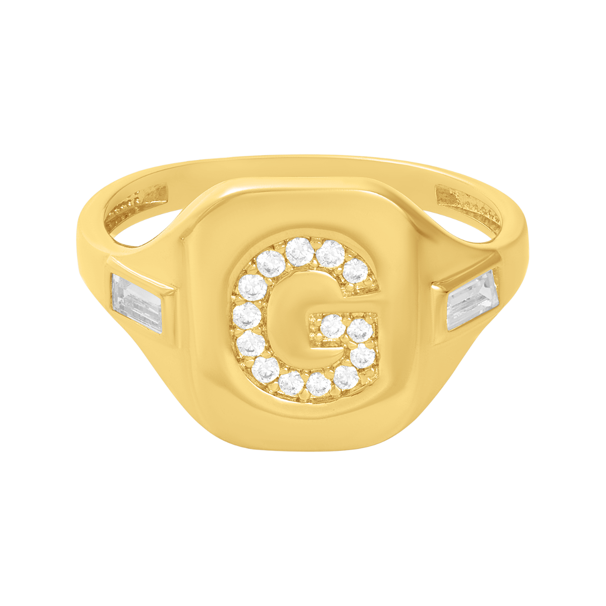 14K Yellow Gold Initial 'G' CZ Signet Ring
