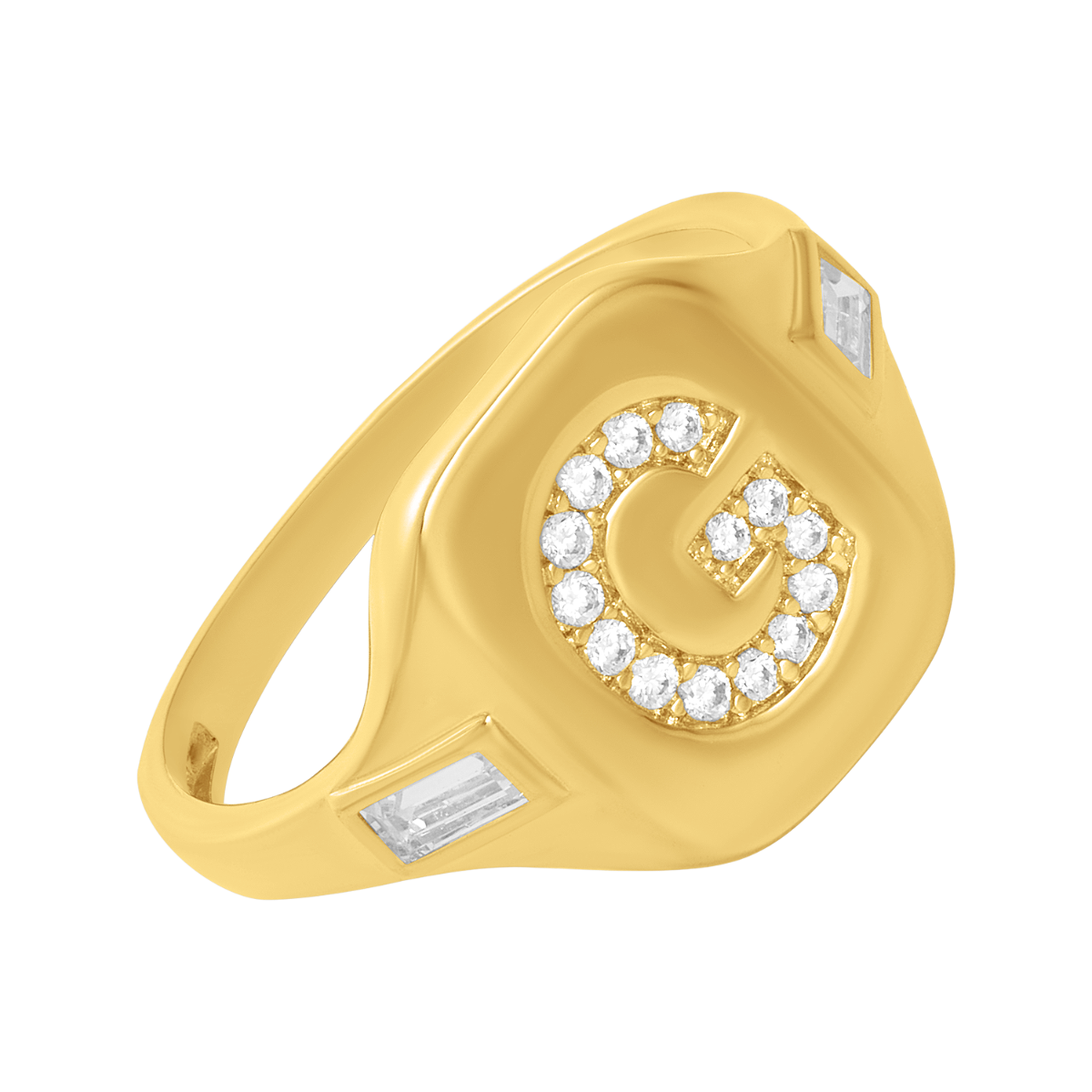 14K Yellow Gold Initial 'G' CZ Signet Ring