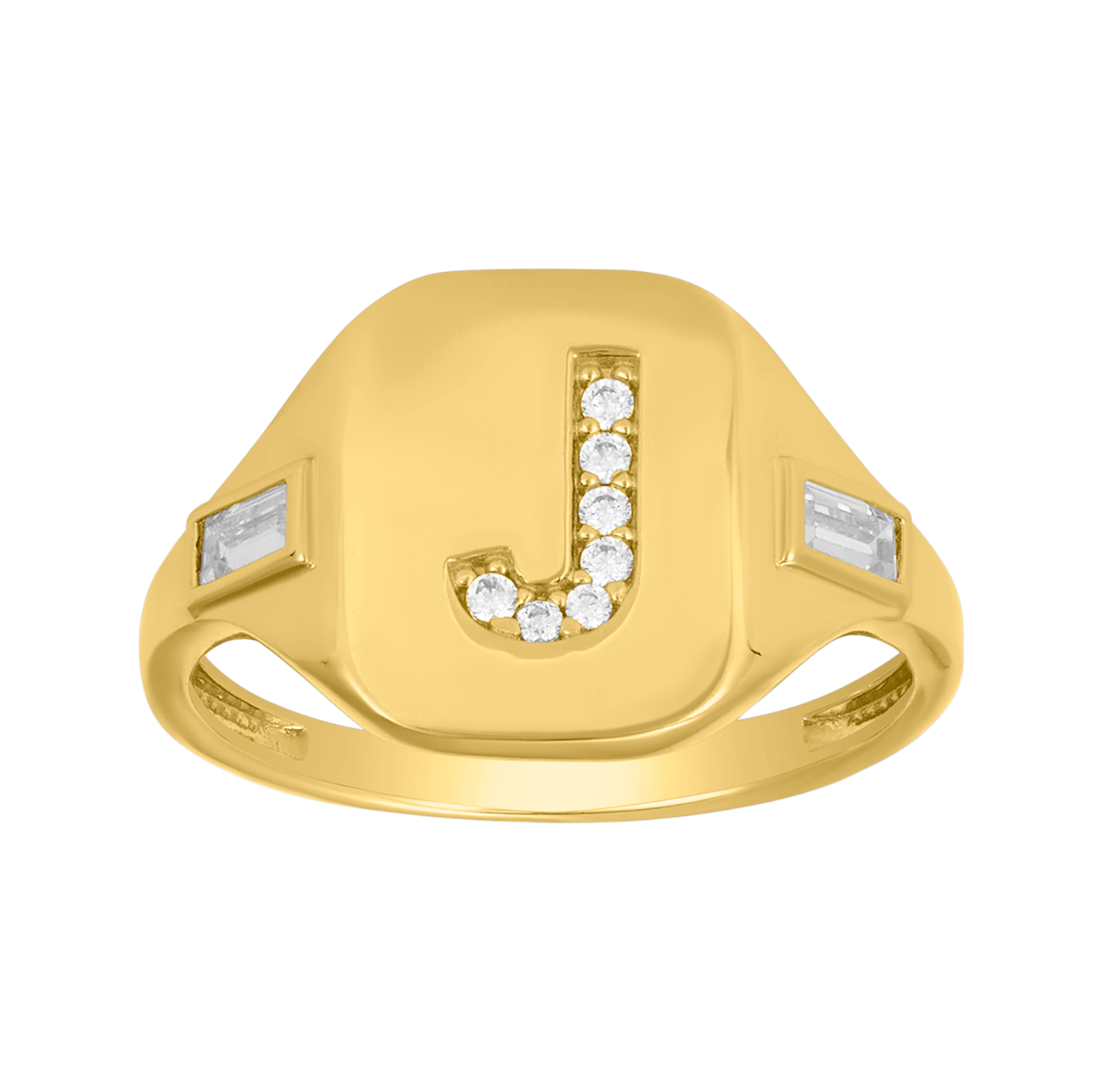 14K Yellow Gold Initial 'J' CZ Signet Ring