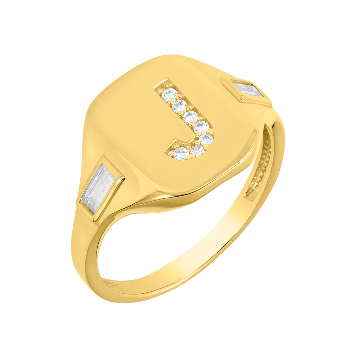 14K Yellow Gold Initial 'J' CZ Signet Ring