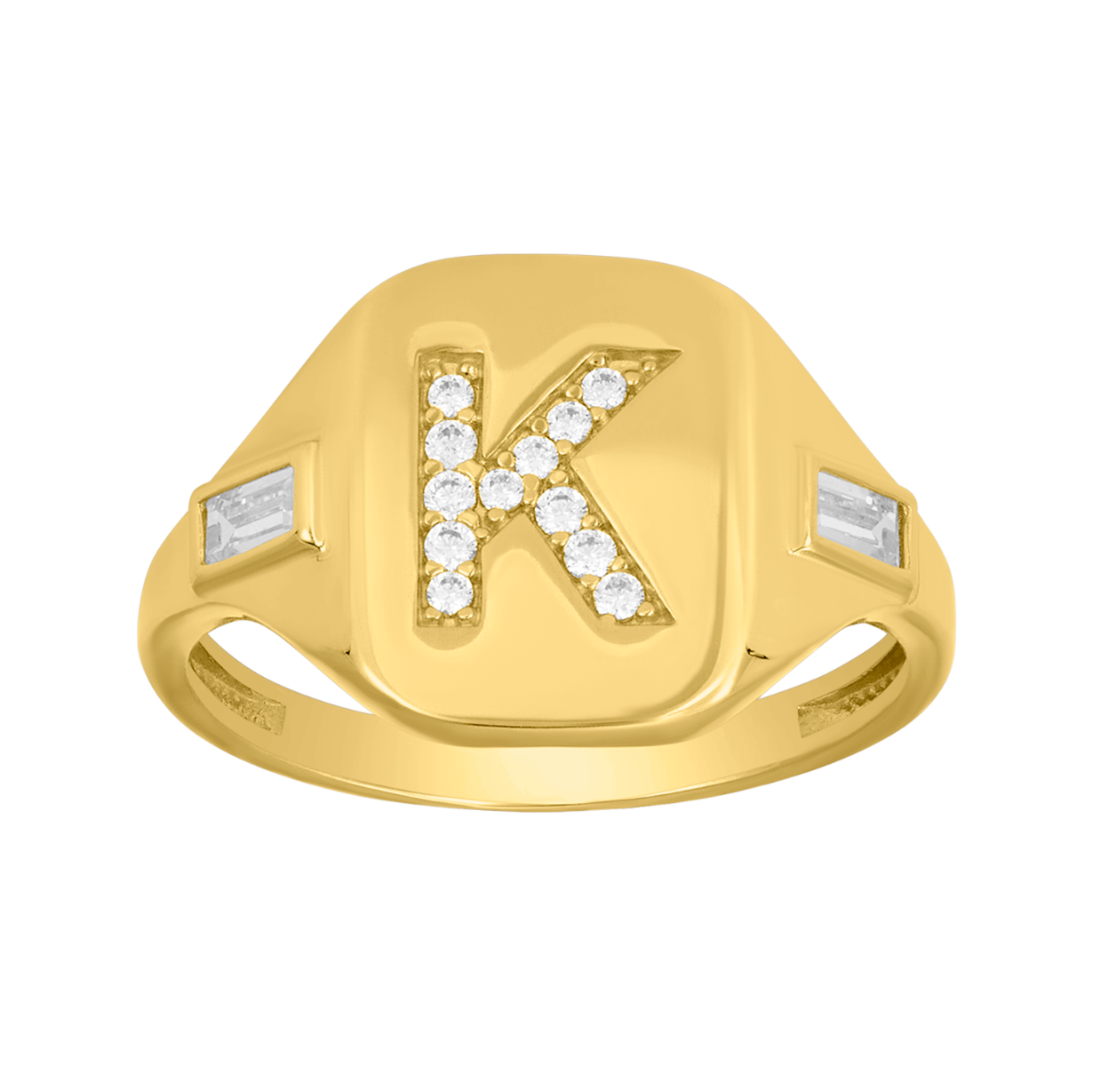 14K Yellow Gold Initial 'K' CZ Signet Ring
