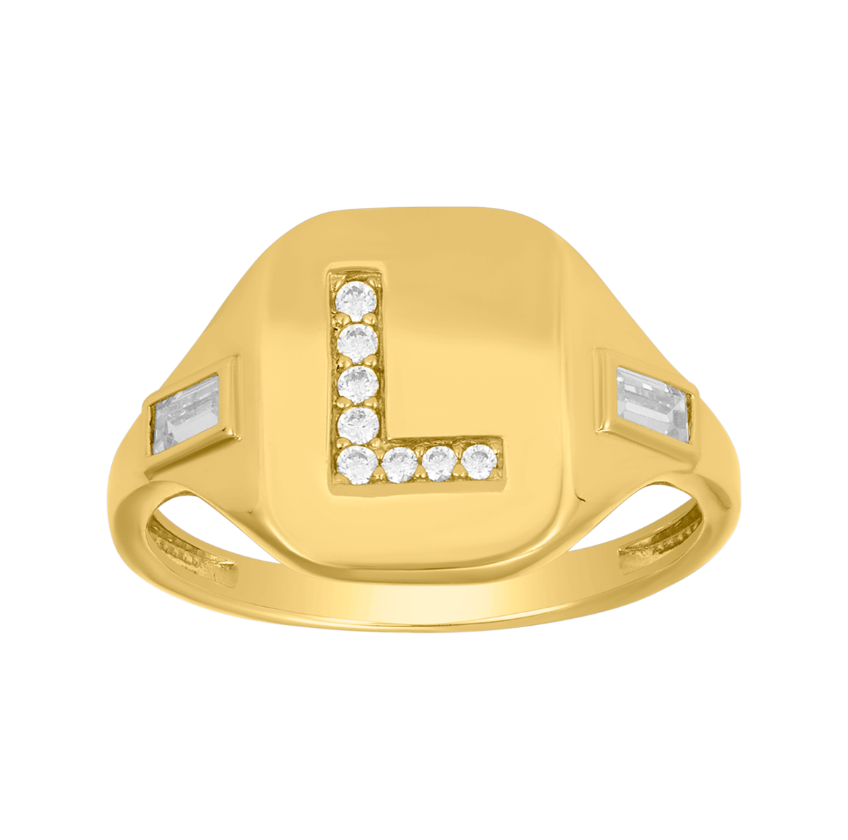 14K Yellow Gold Initial 'L' CZ Signet Ring