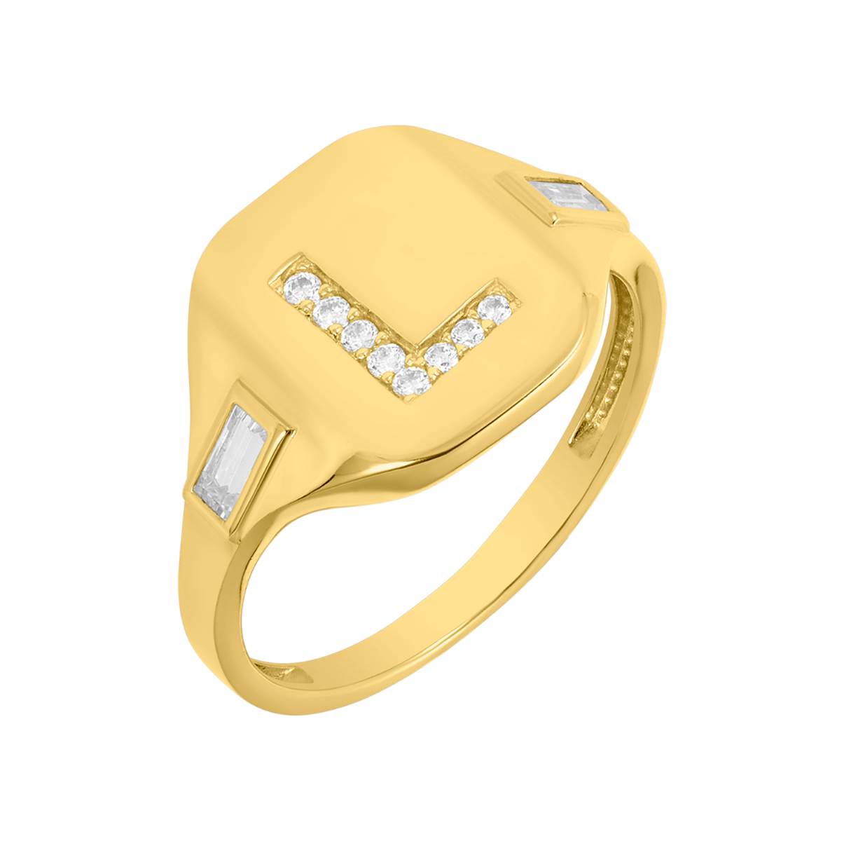 14K Yellow Gold Initial 'L' CZ Signet Ring