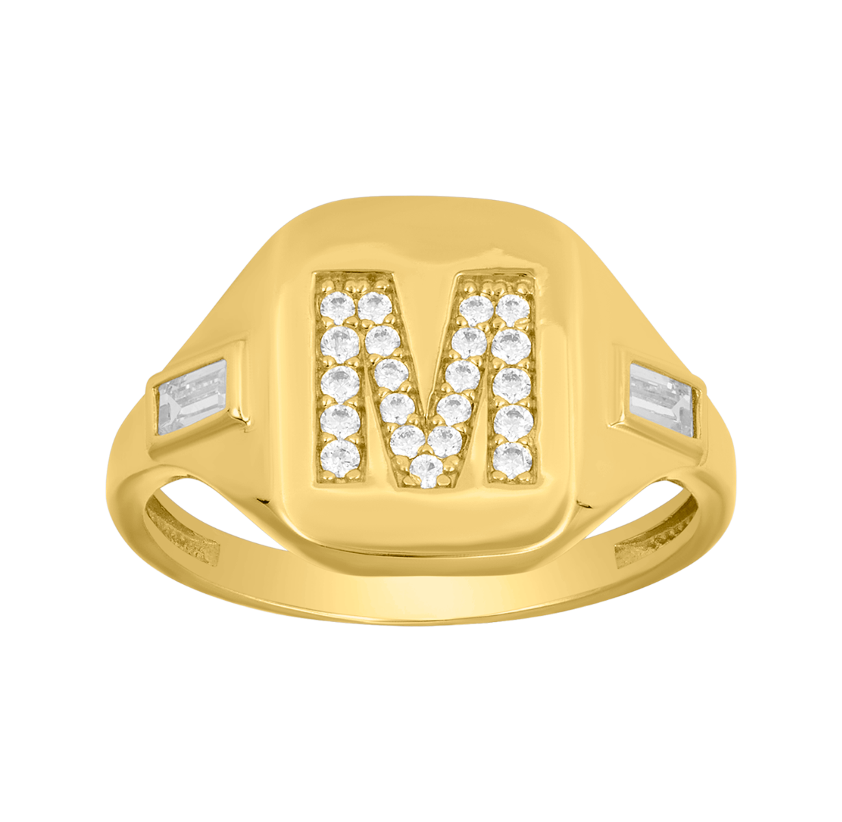 14K Yellow Gold Initial 'M' CZ Signet Ring