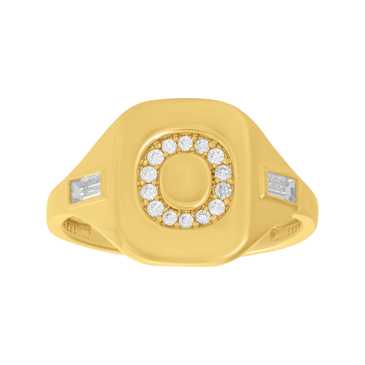 14K Yellow Gold Initial 'O' CZ Signet Ring