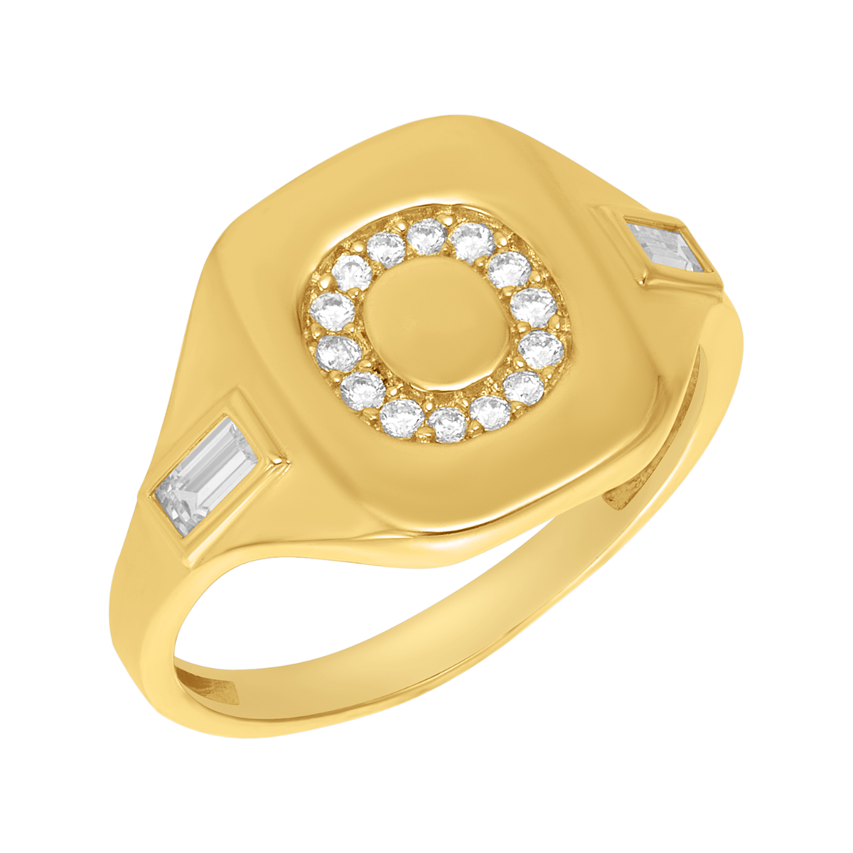 14K Yellow Gold Initial 'O' CZ Signet Ring