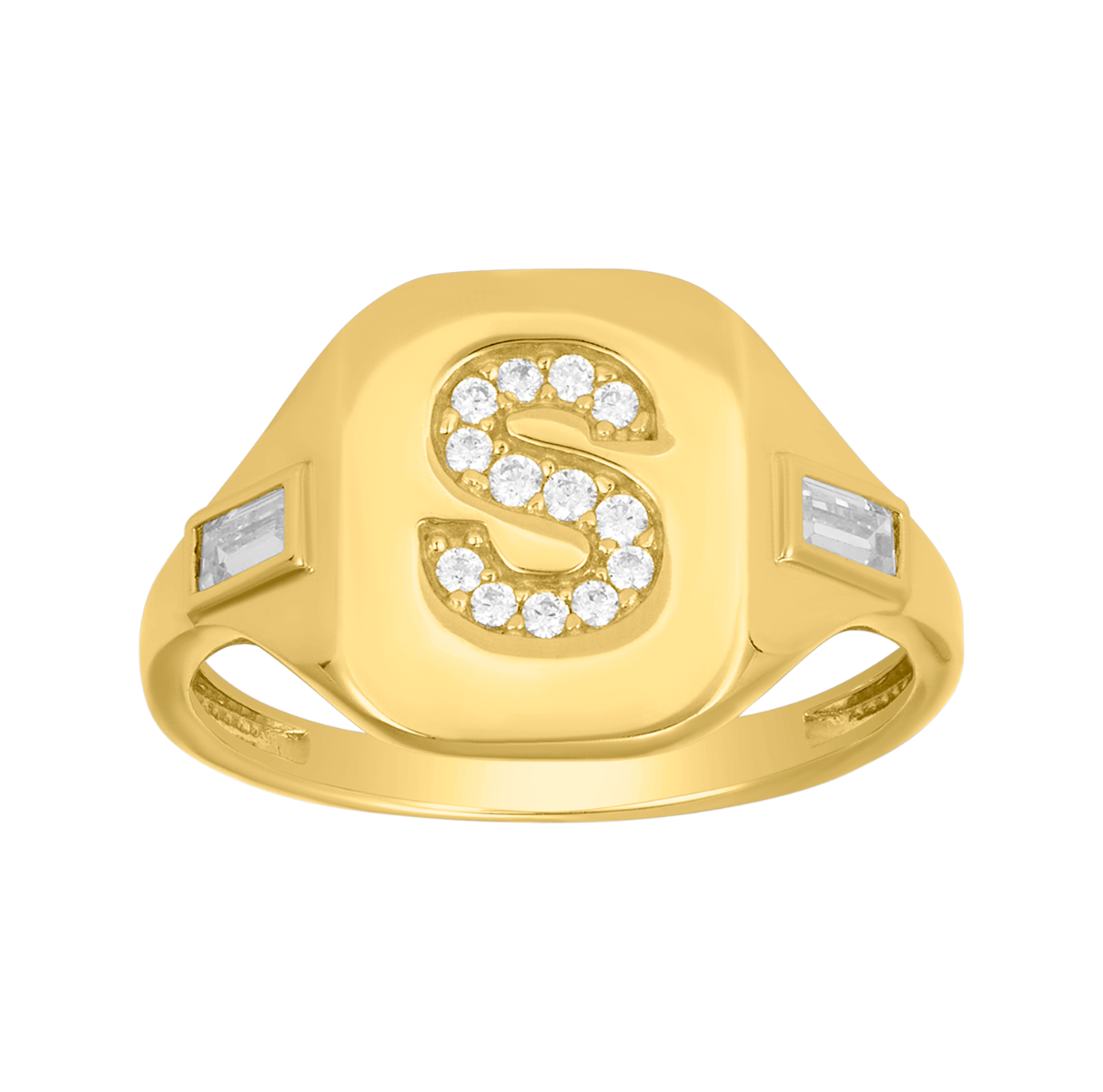 14K Yellow Gold Initial 'S' CZ Signet Ring