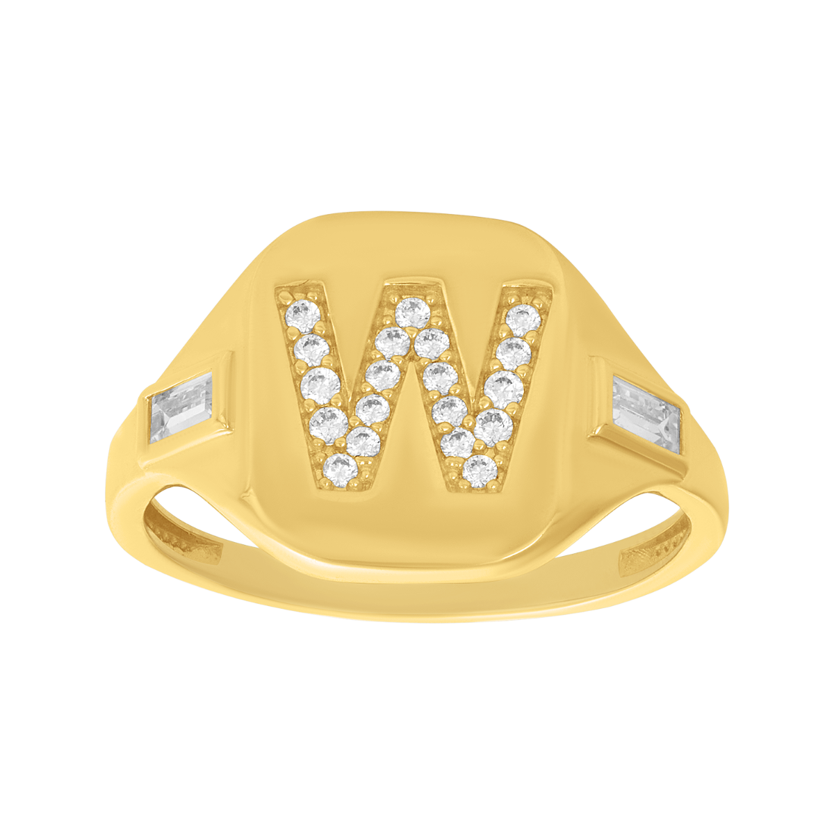 14K Yellow Gold Initial 'W' CZ Signet Ring
