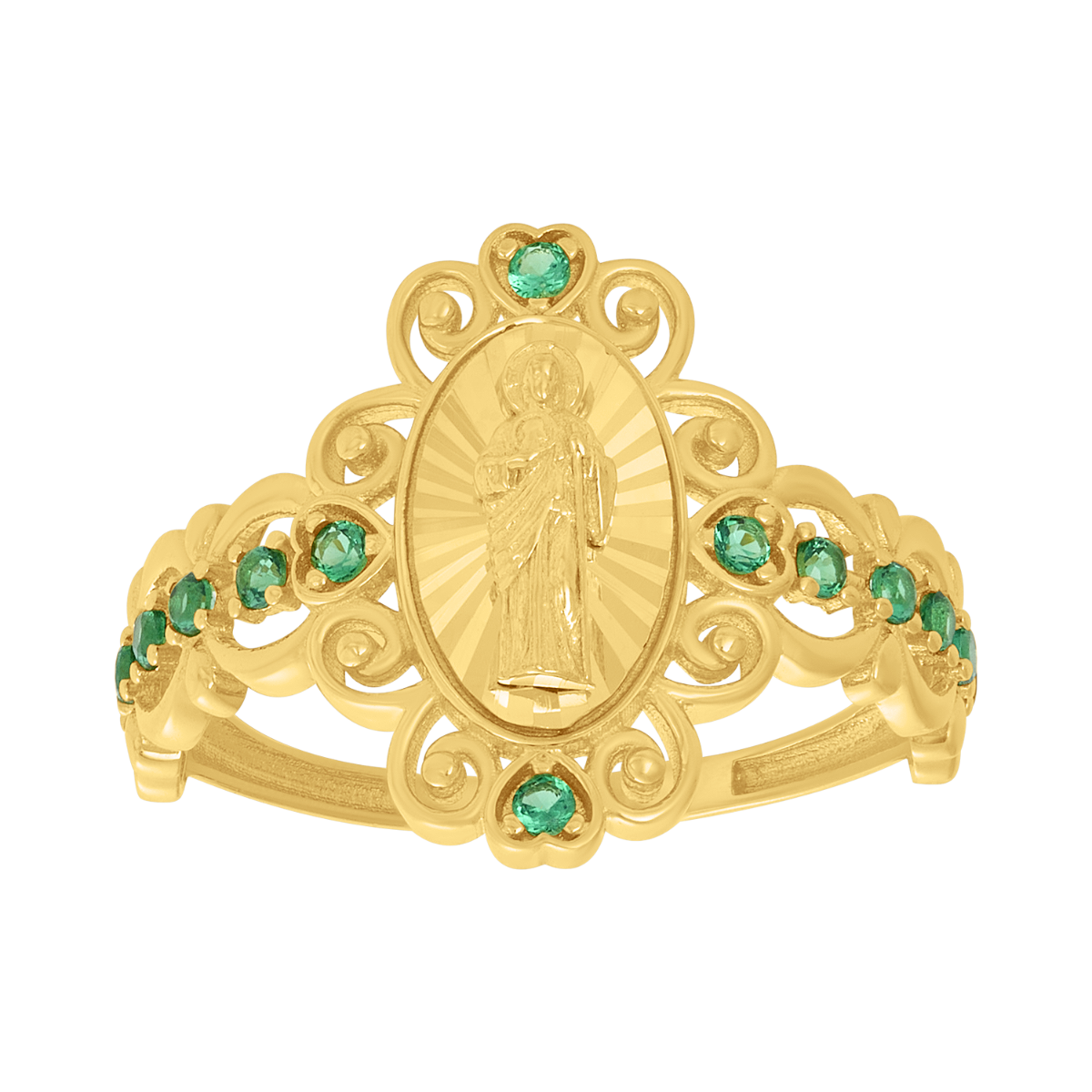 14K Yellow Gold St Jude Green CZ Ring