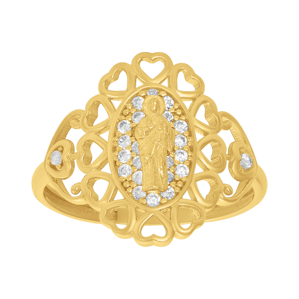 14K Yellow Gold St Jude Hearts CZ Ring