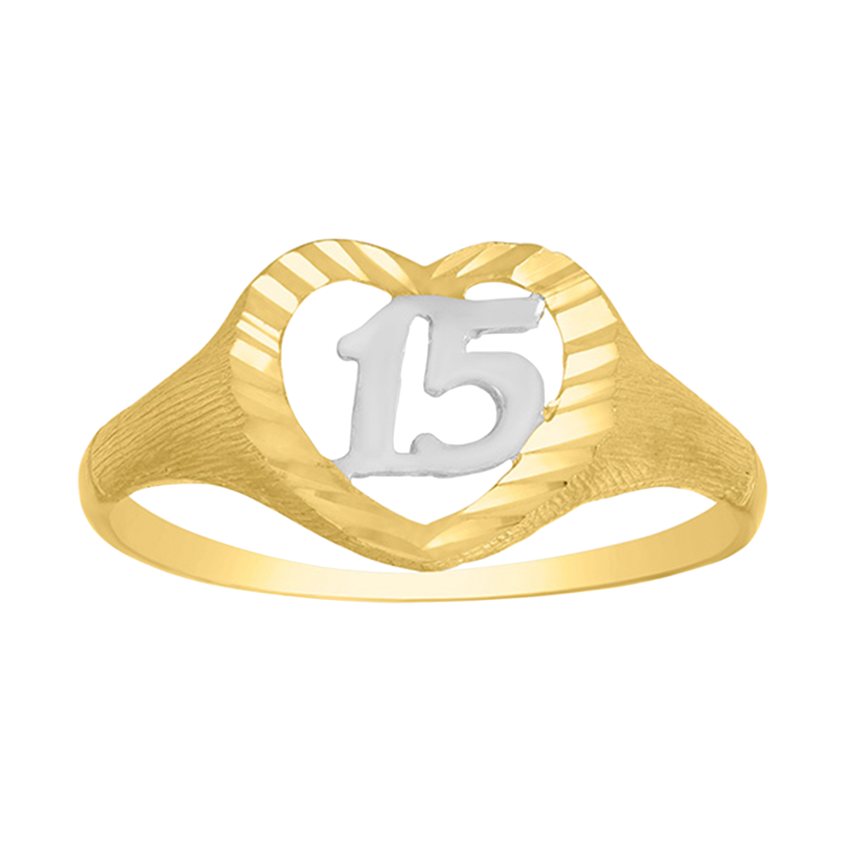 14K Two Tone Gold Heart Quinceañera Ring