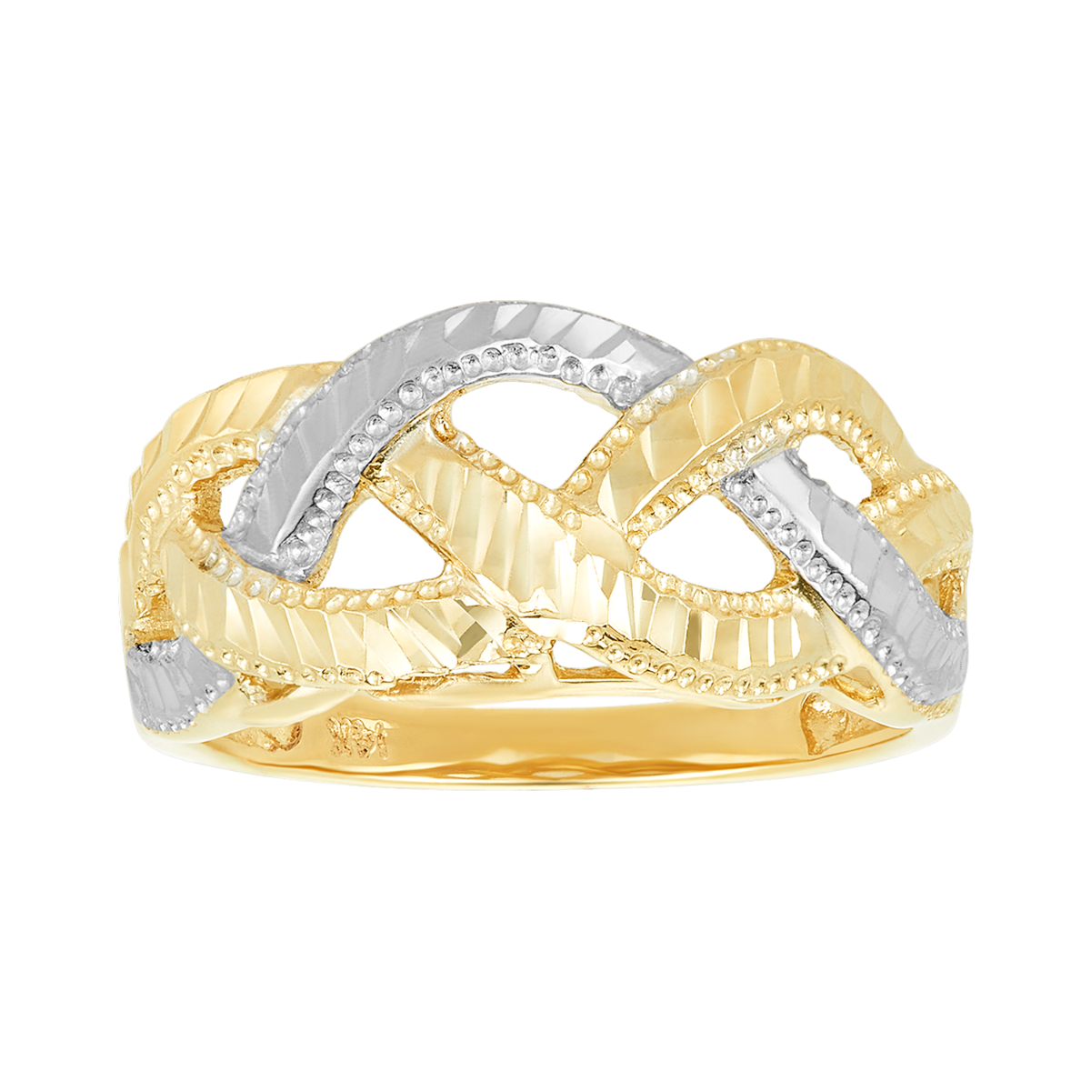 14K Two Tone Gold Diamond Cut Braided Design Ring
