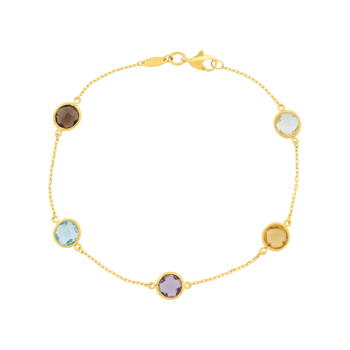 14K Yellow Gold Bezel Multi Color Gemstone Bracelet
