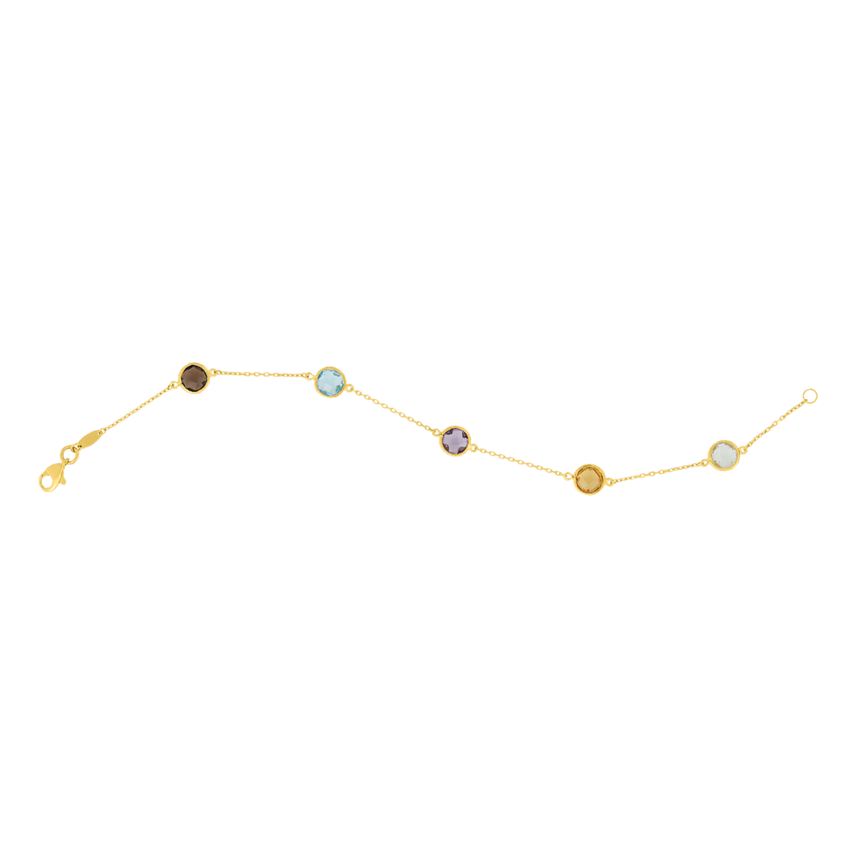 14K Yellow Gold Bezel Multi Color Gemstone Bracelet