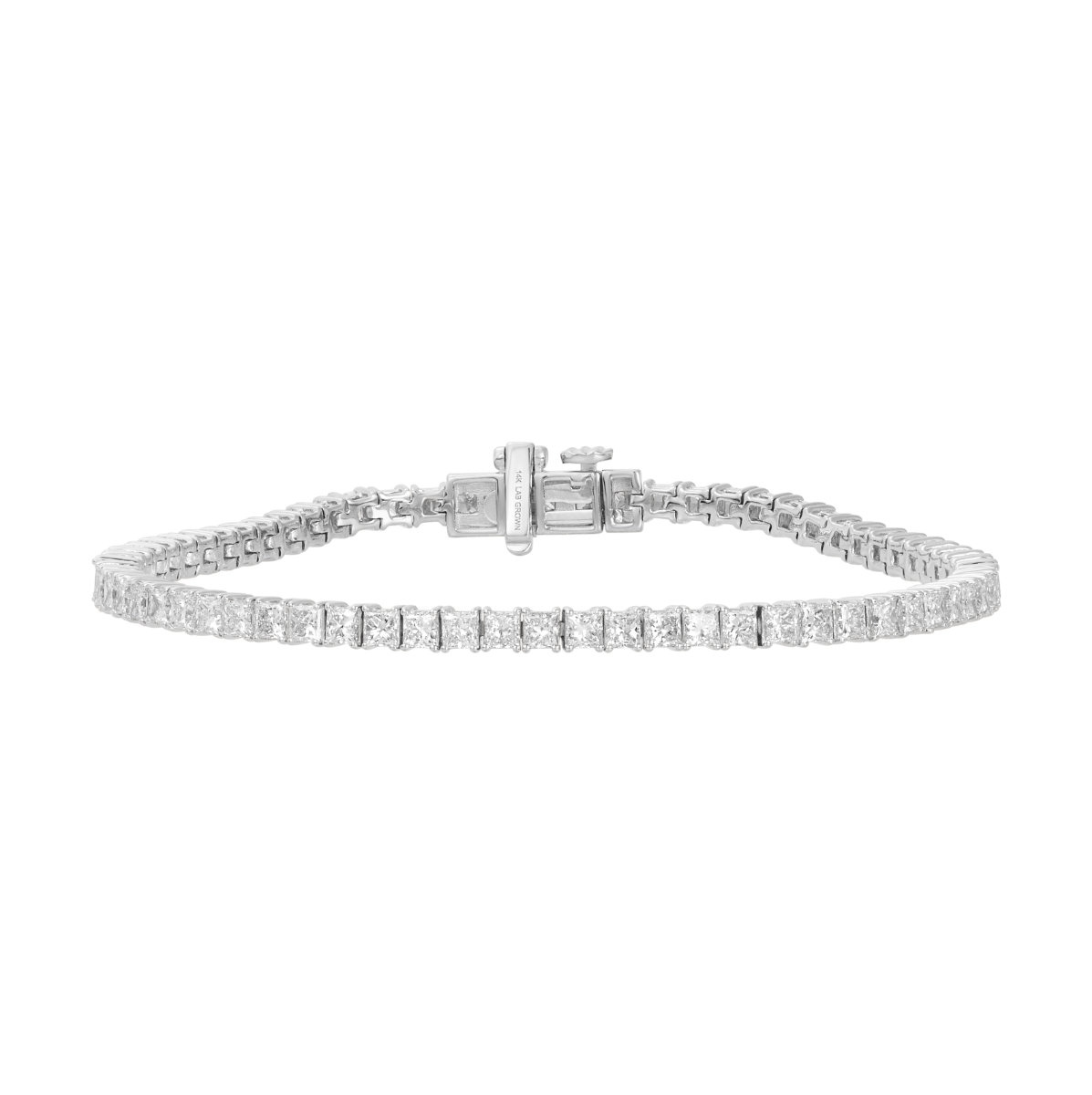 14K White Gold 5 Carat Princess Cut Lab Grown Diamond Tennis Bracelet