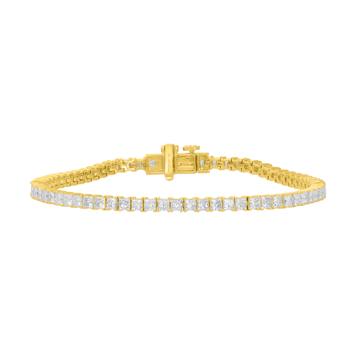 14K Yellow Gold 5 Carat Princess Cut Lab Grown Diamond Tennis Bracelet
