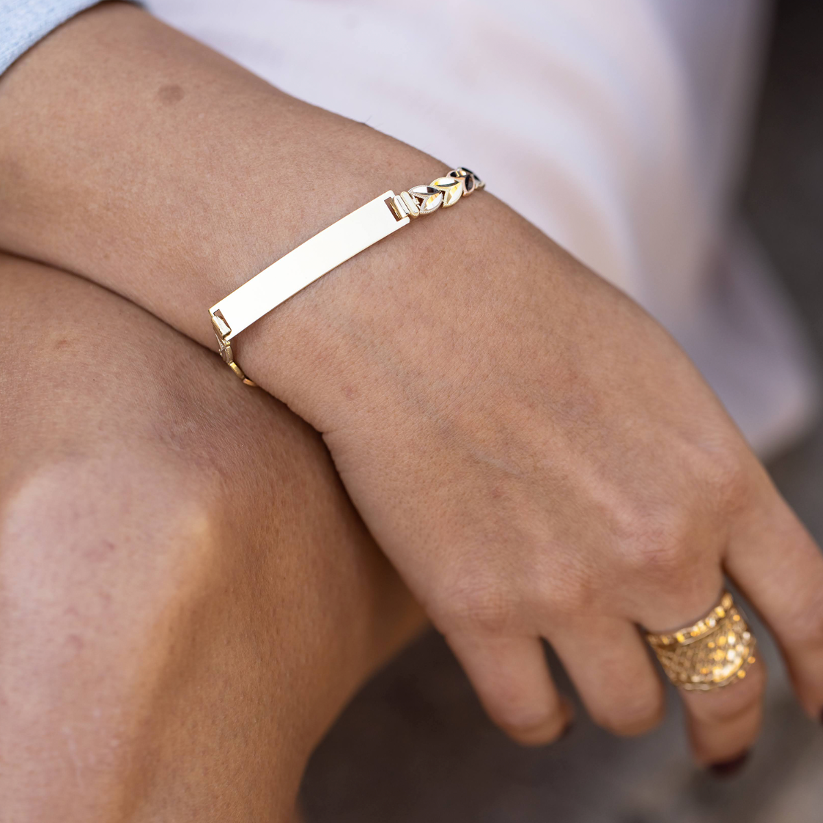 14K Gold Tri- Color Chevron ID Bracelet