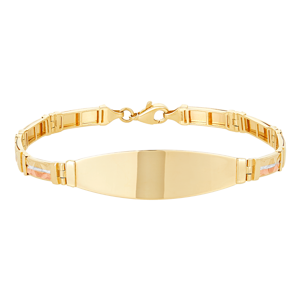 14K Gold Tri Color Diamond Cut ID Bracelet
