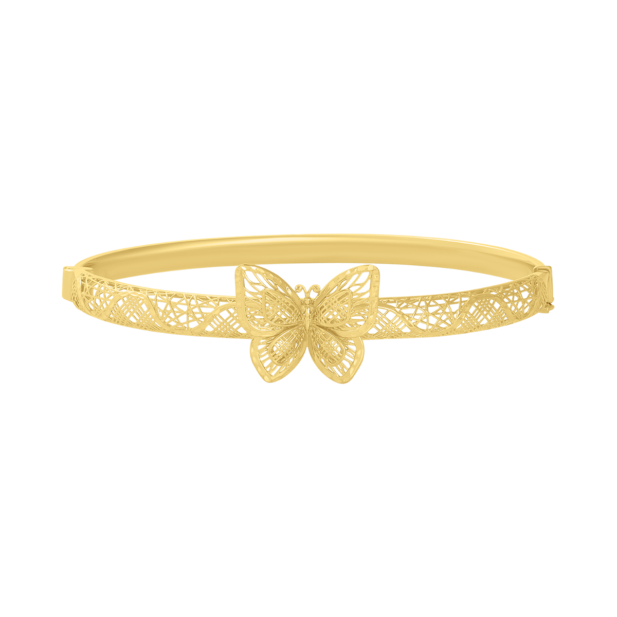 14K Yellow Gold Butterfly Filigree Bangle Bracelet