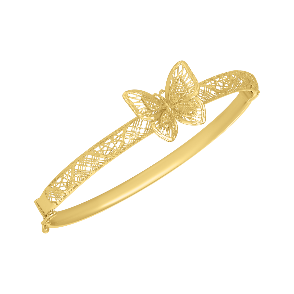 14K Yellow Gold Butterfly Filigree Bangle Bracelet