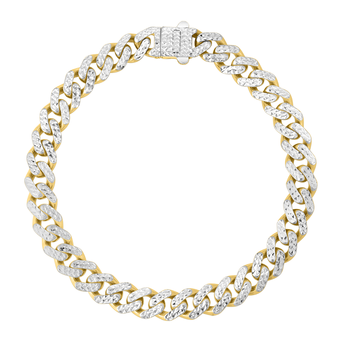 14K Yellow Gold 8mm Cuban Pave Hollow Bracelet