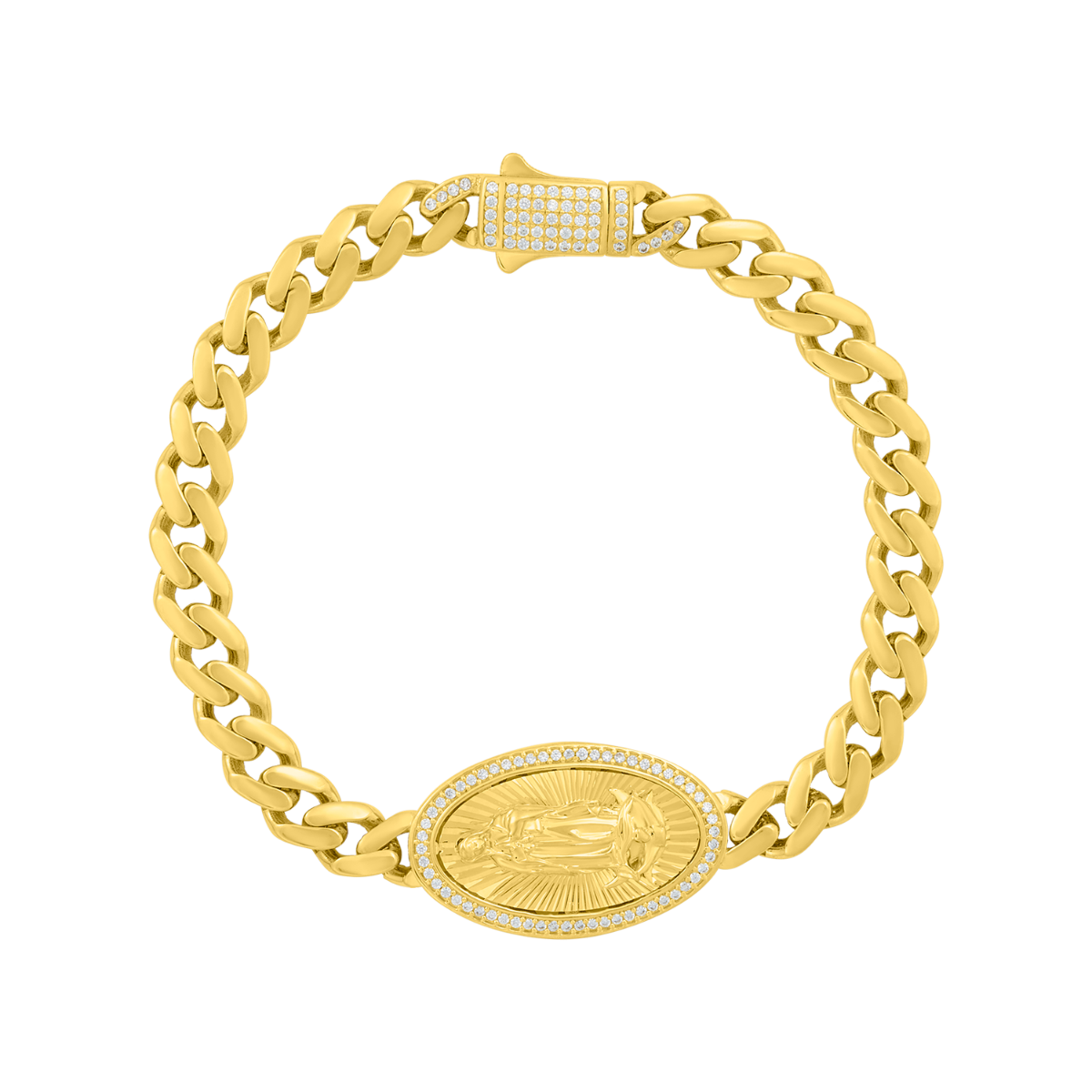 14K Yellow Gold 7mm Cuban Guadalupe CZ Bracelet