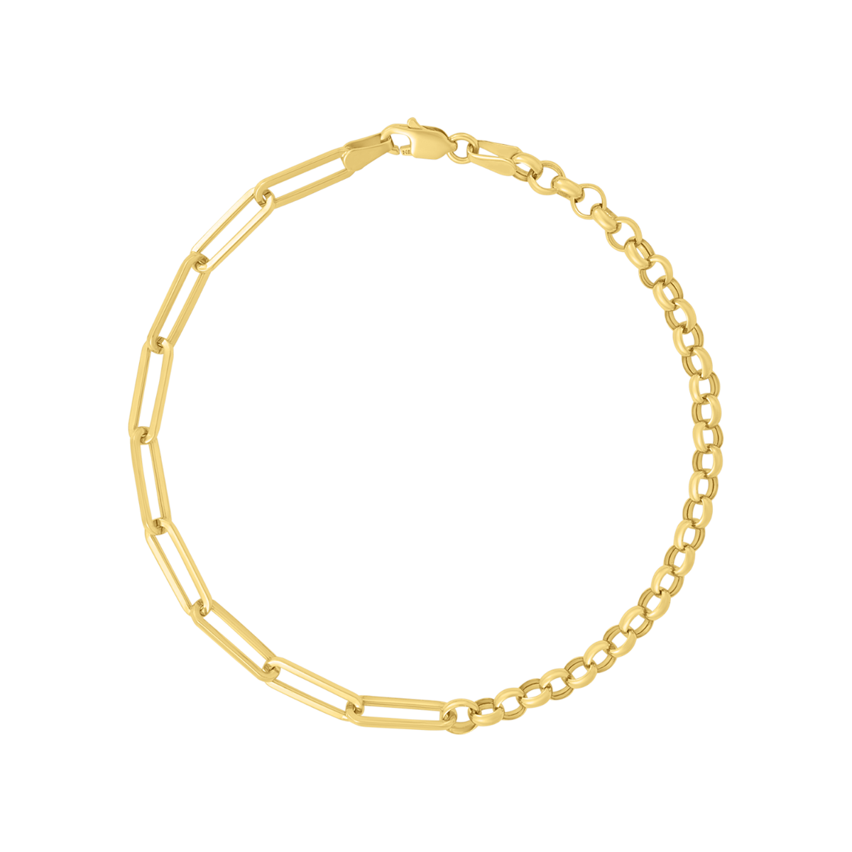 14K Yellow Gold Paperclip & Rolo Bracelet