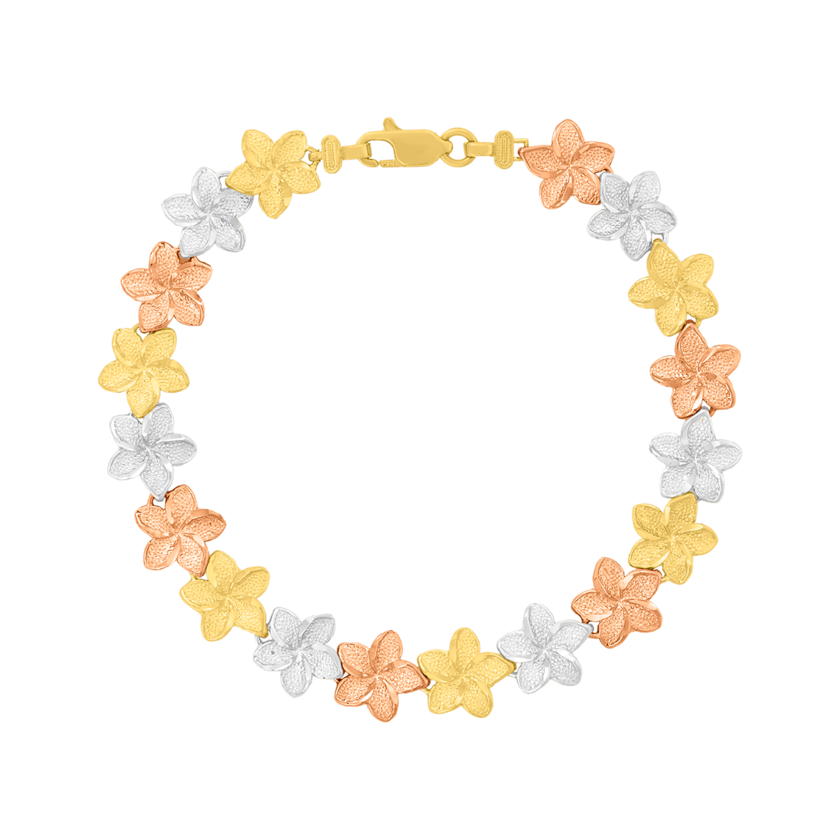 14K Tri Color Gold Plumeria Bracelet