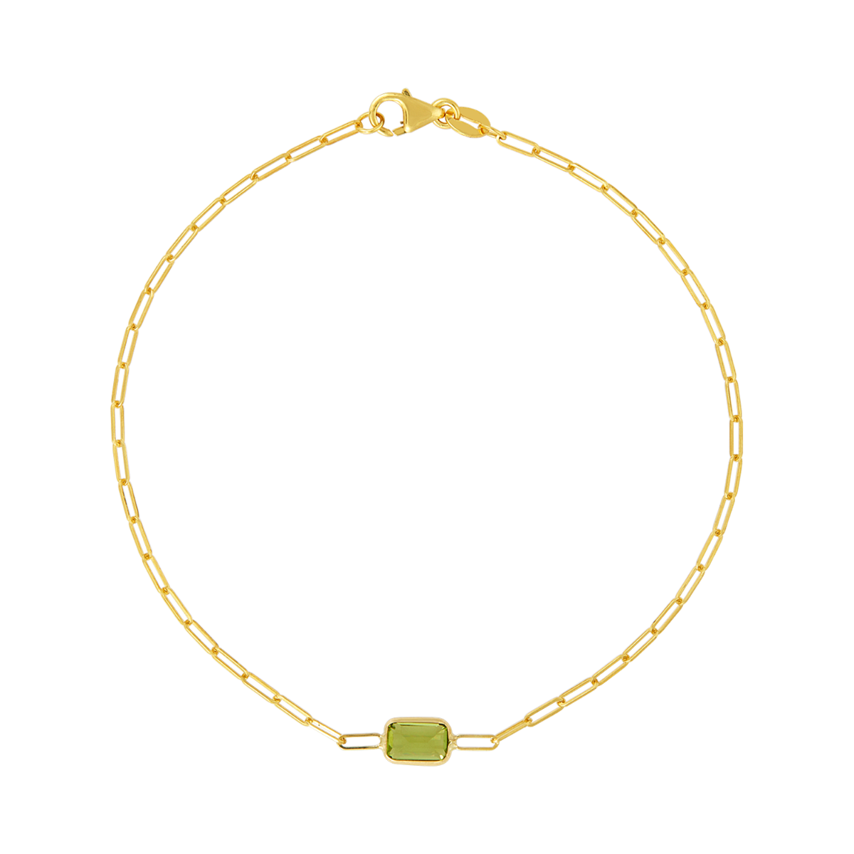 14K Yellow Gold Peridot Gemstone Paper Clip Bracelet