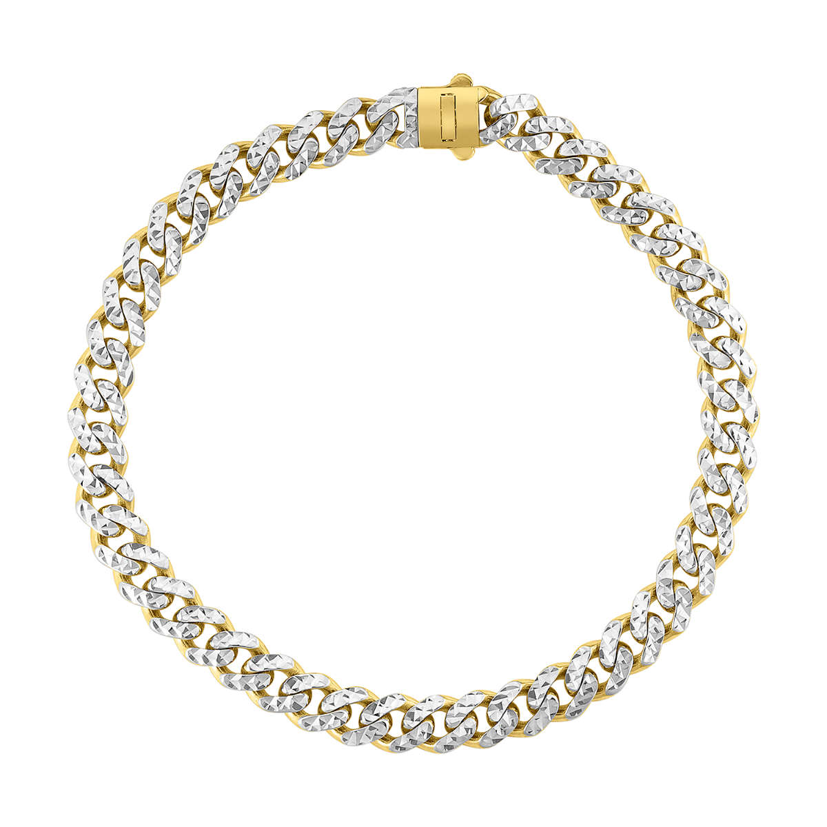 14K Yellow Gold 6.5mm Cuban Pave Hollow Bracelet