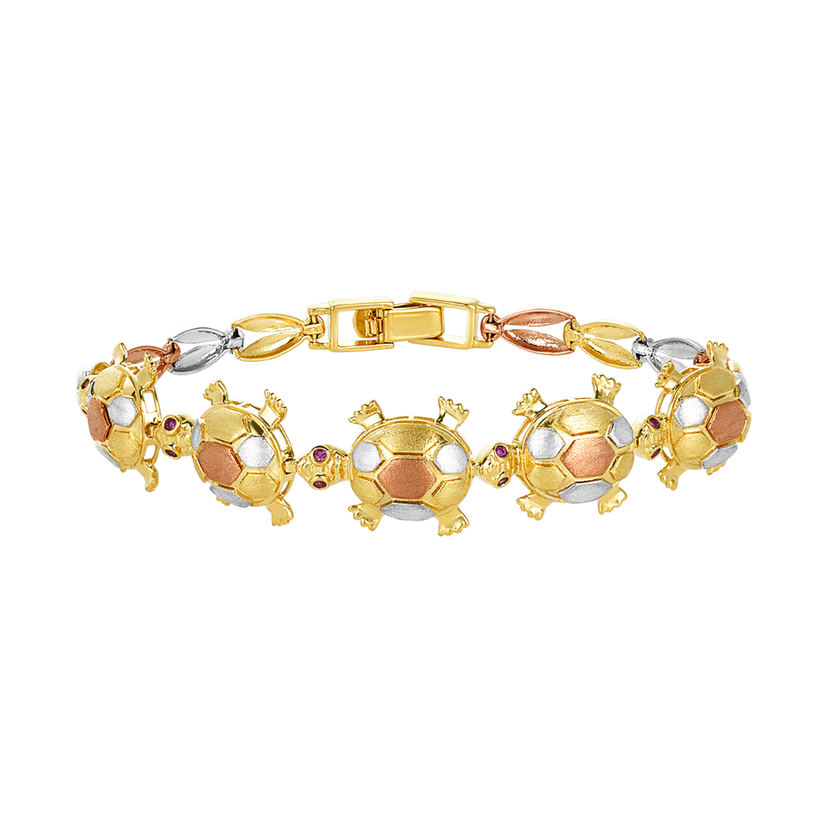 14K Tri Color Gold Turtle Link Bracelet