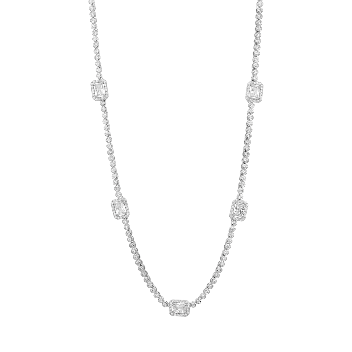 Silver Emerald CZ Stations Necklace