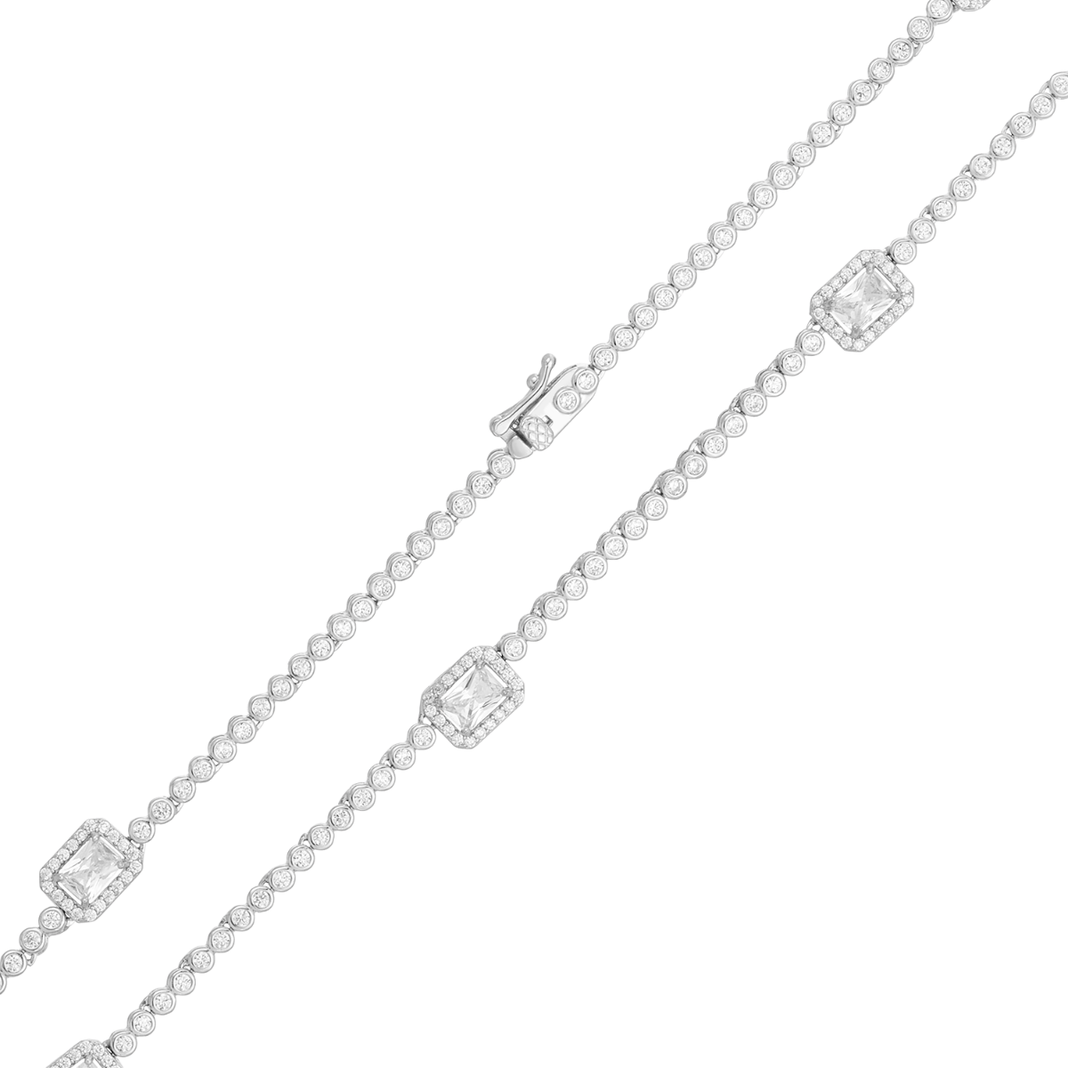 Silver Emerald CZ Stations Necklace