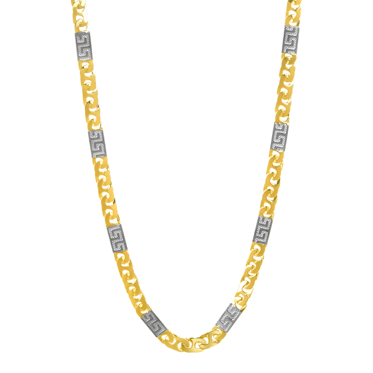 14K Two Tone Gold Greek Key Link Chain