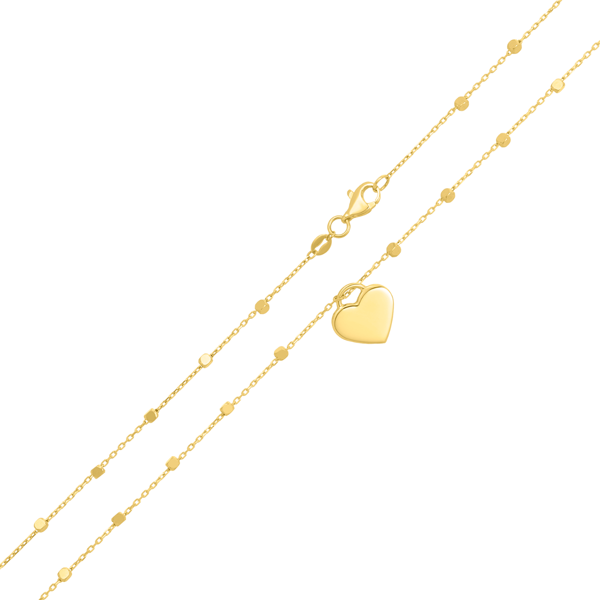 14K Yellow Gold Heart and Beads Necklace