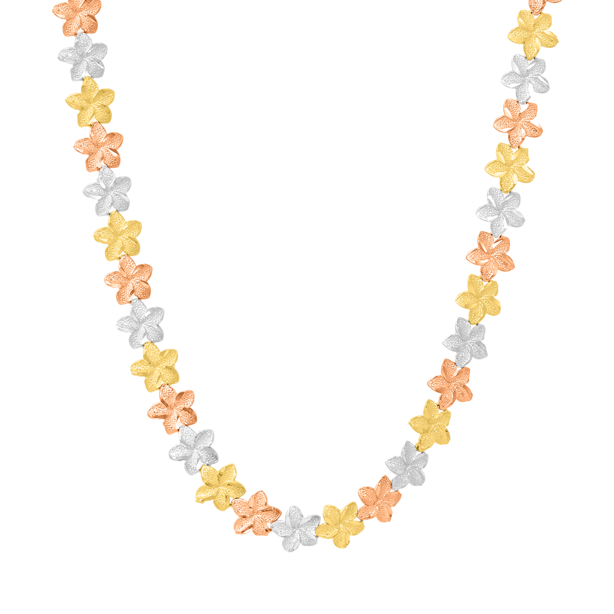 14K Tri Color Gold Plumeria Necklace