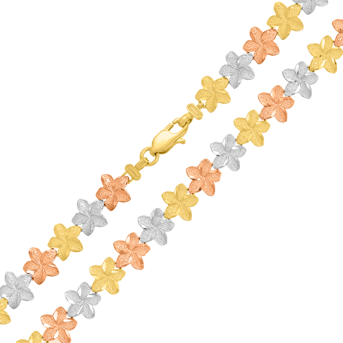 14K Tri Color Gold Plumeria Necklace