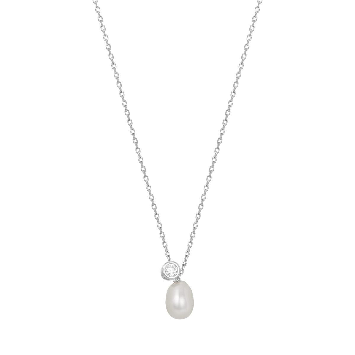 Silver Pearl and Cubic Zirconia Necklace