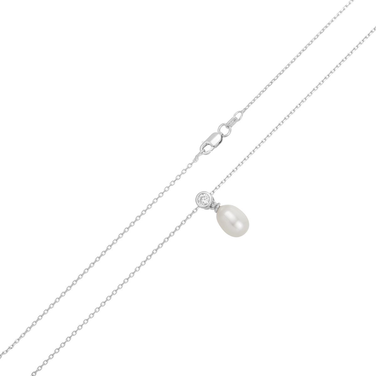 Silver Pearl and Cubic Zirconia Necklace