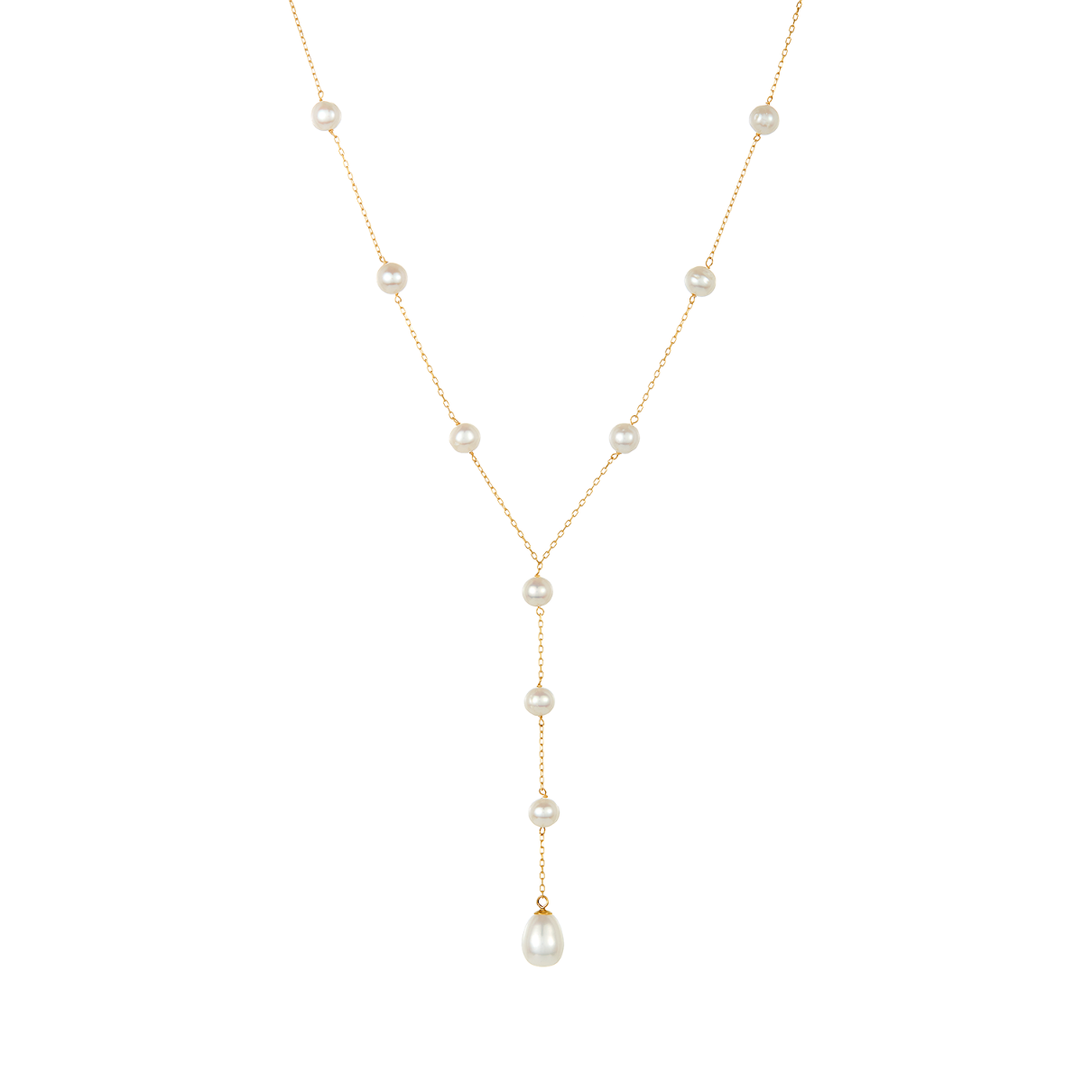 14K Yellow Gold Pearl Y Lariat Necklace