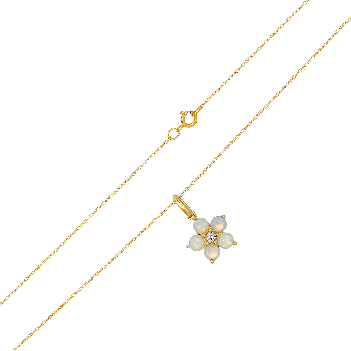 14K Yellow Gold Opal Flower Pendant Necklace