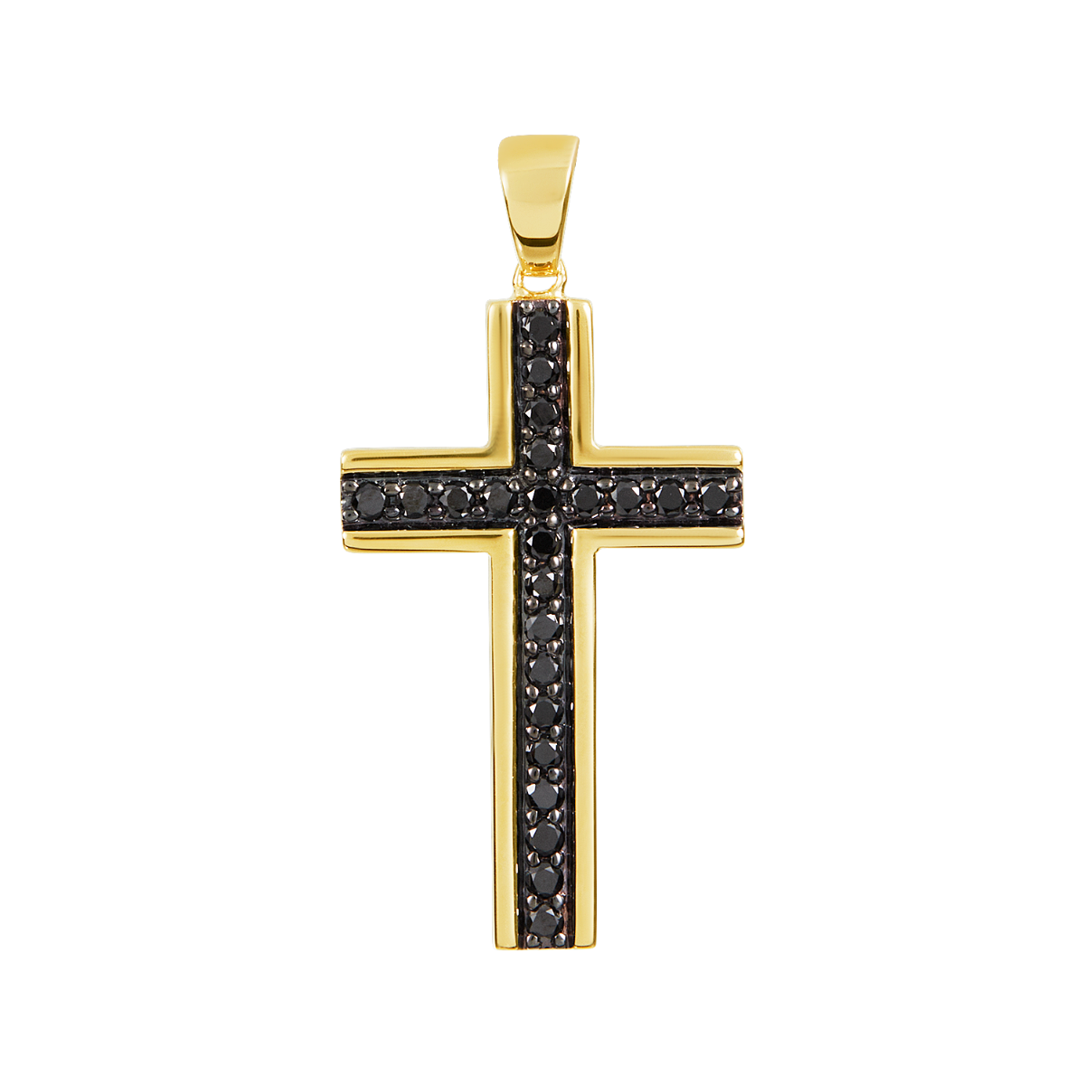 14K Yellow Gold Black Diamond Cross