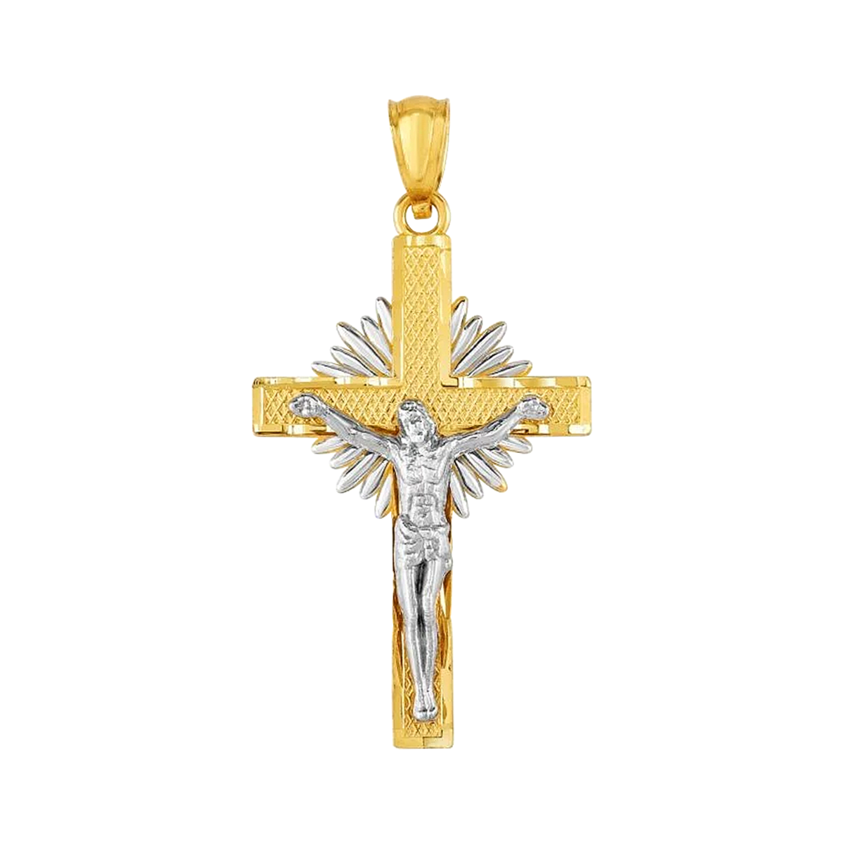 14K Gold Two-Tone Starburst Crucifix