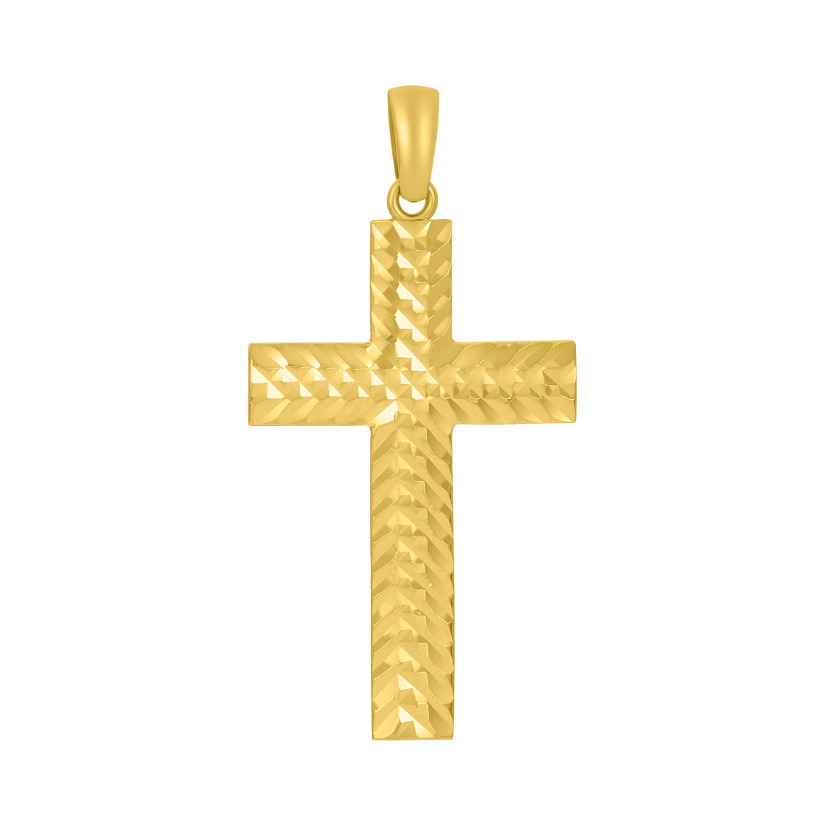 14K Yellow Gold Shiny Diamond Cut Cross Pendant
