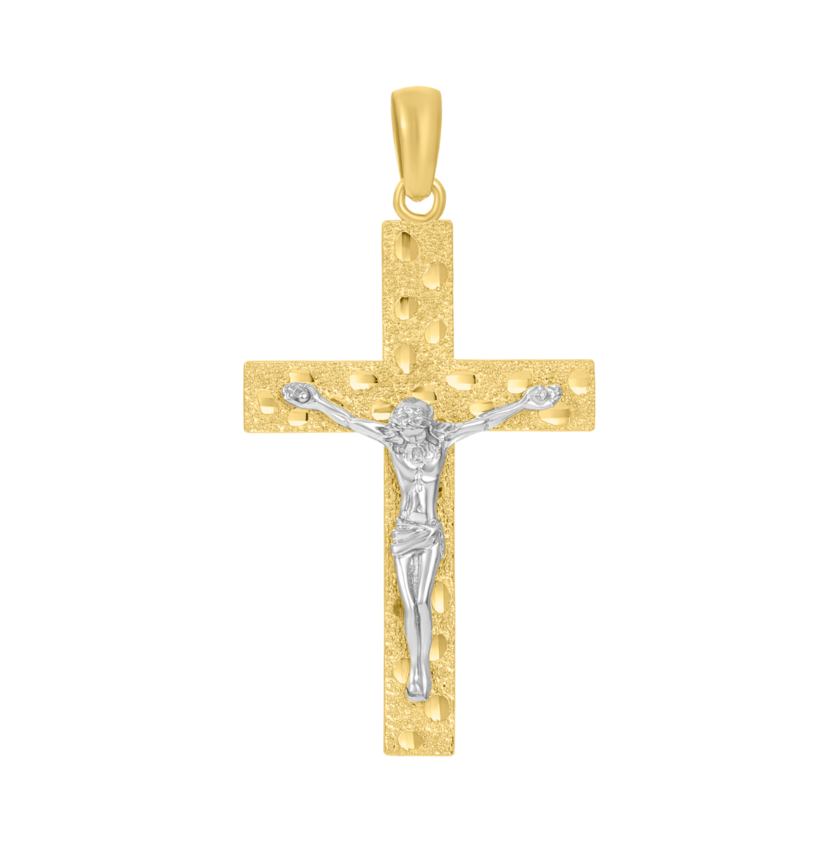 14K Two Tone Gold Nugget Crucifix Pendant